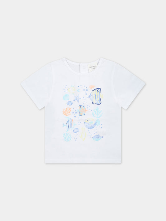 T-shirt bianca per neonato con stampa marina,Carrement Beau,Y05249 10P