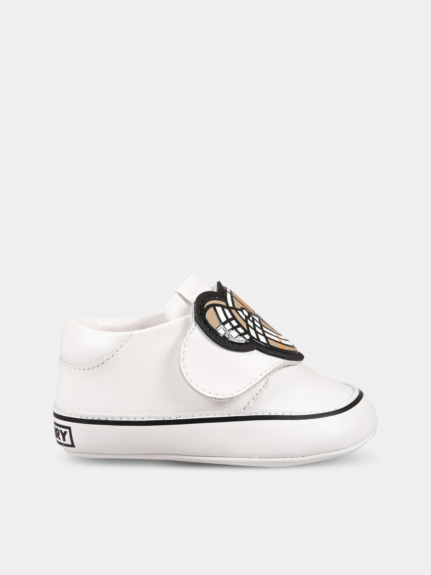 Sneakers bianche da culla per neonato con iconico Thomas Bear e logo,Burberry Kids,8064747