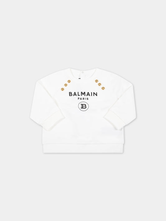 Felpa bianca per neonata con logo nero,Balmain Kids,6R4020 Z0001 100