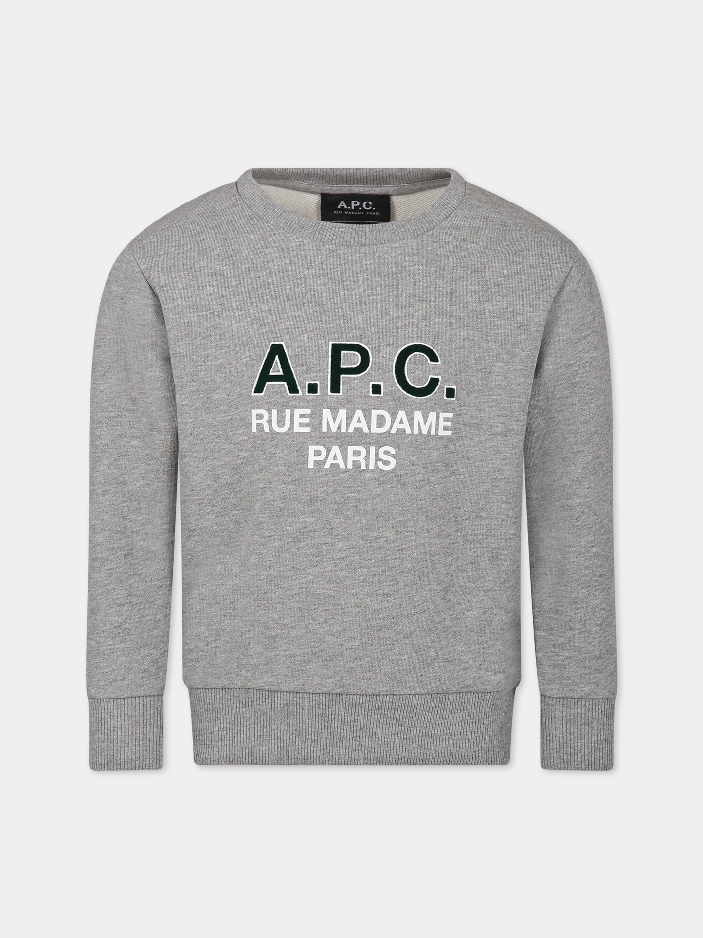 Felpa grigia per bambini con logo,A.p.c.,COEZD E27851 PLA HEATHER GREY