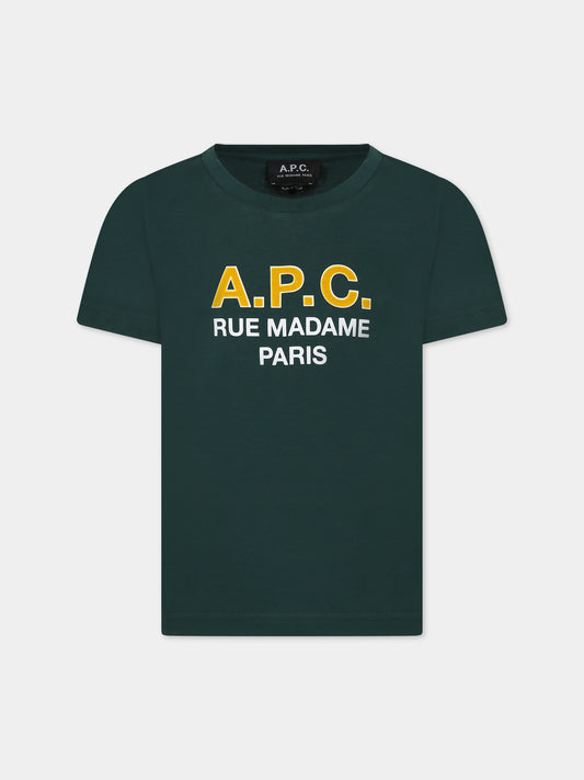 T-shirt verde per bambini con logo,A.p.c.,COEZE E26284 KAF DARK GREEN