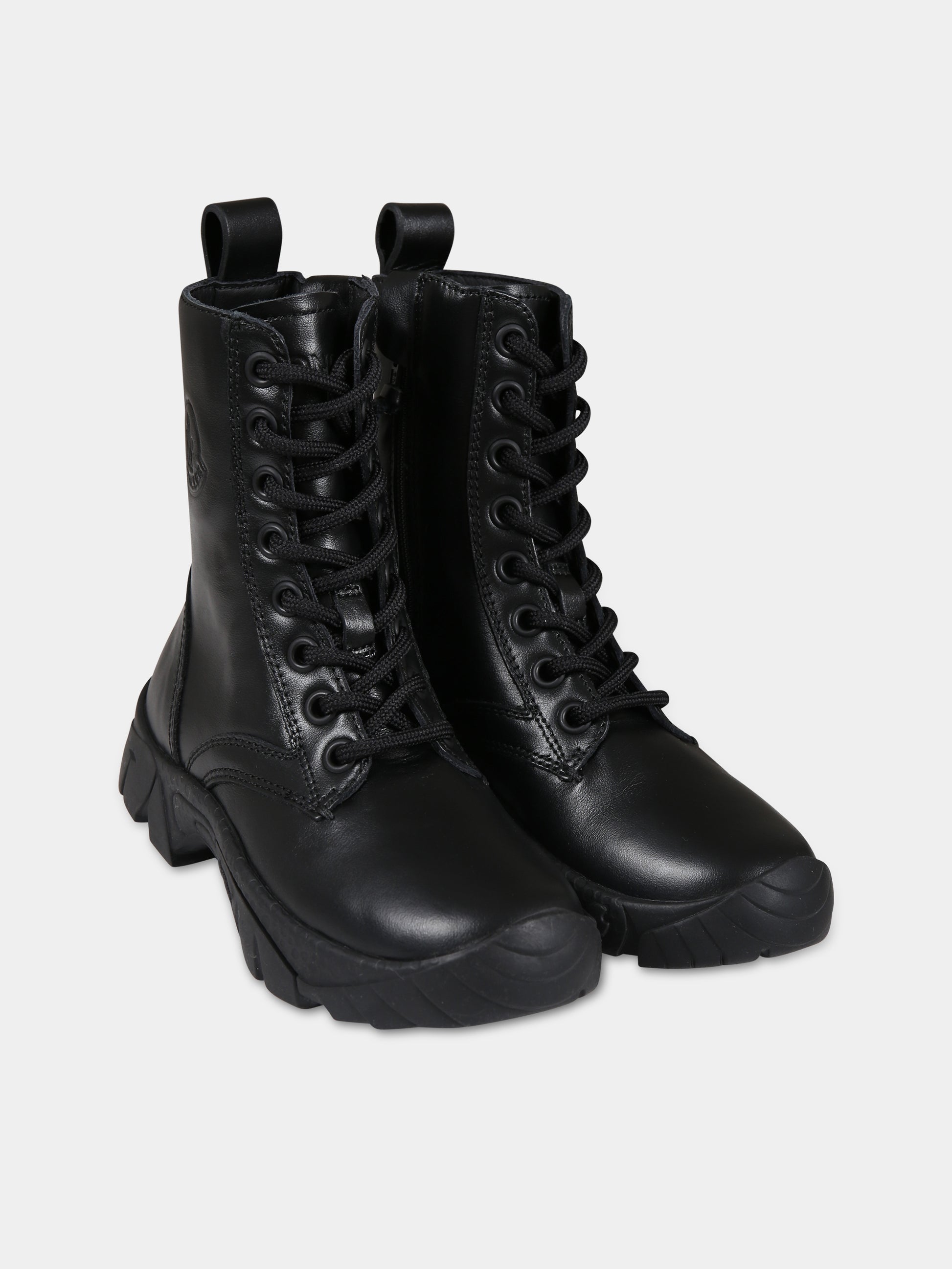 Anfibi neri per bambini con logo,Moncler Kids,954 4F00010 M3431 999