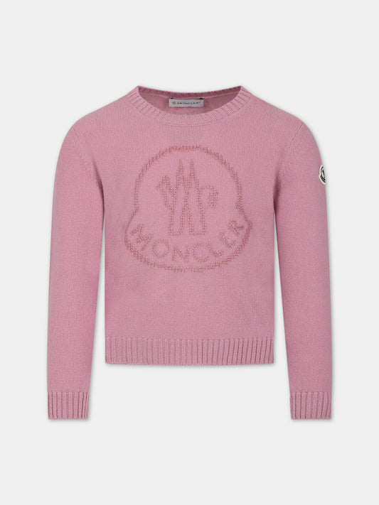 Maglione rosa per bambina con logo,Moncler Kids,954 9C00005 M1241 536