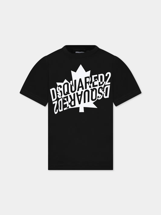 T-shirt nera per bambino con logo e stampa,Dsquared2,DQ1743 D00MV D2T947U DQ900