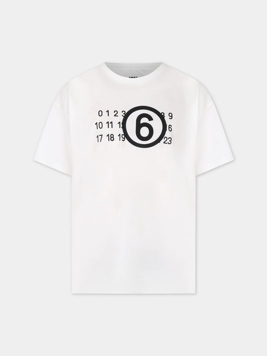 T-shirt bianca per bambini con logo,Mm6 Maison Margiela,M60422 MM010 MM6T72U M6100