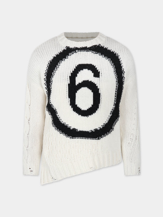 Maglione bianco per bambini con logo,Mm6 Maison Margiela,M60476 MM01T MM6K18U M6101