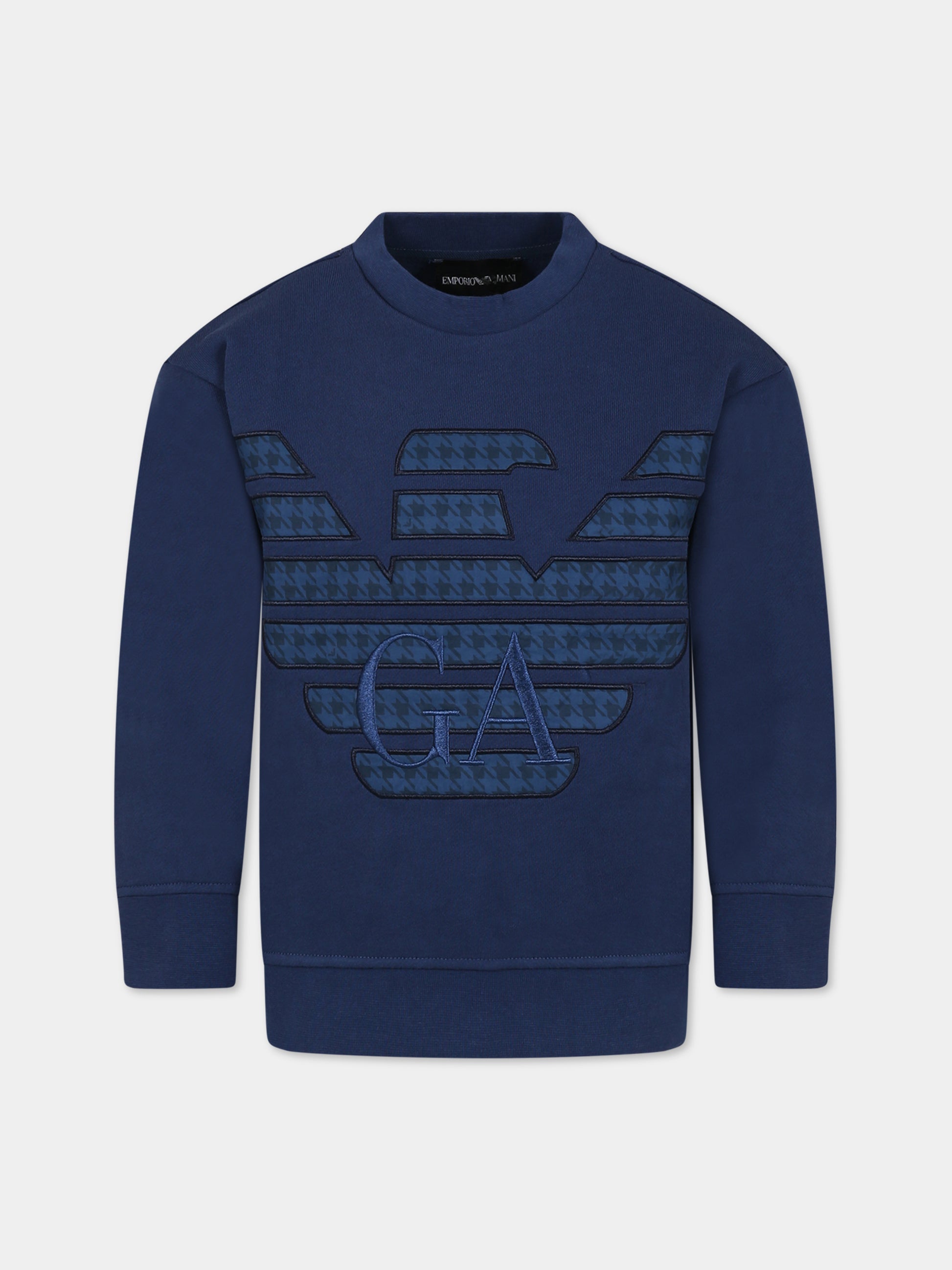 Felpa blu per bambino con aquilotto e logo,Armani Junior,6R4MJ1 4JSRZ 0978