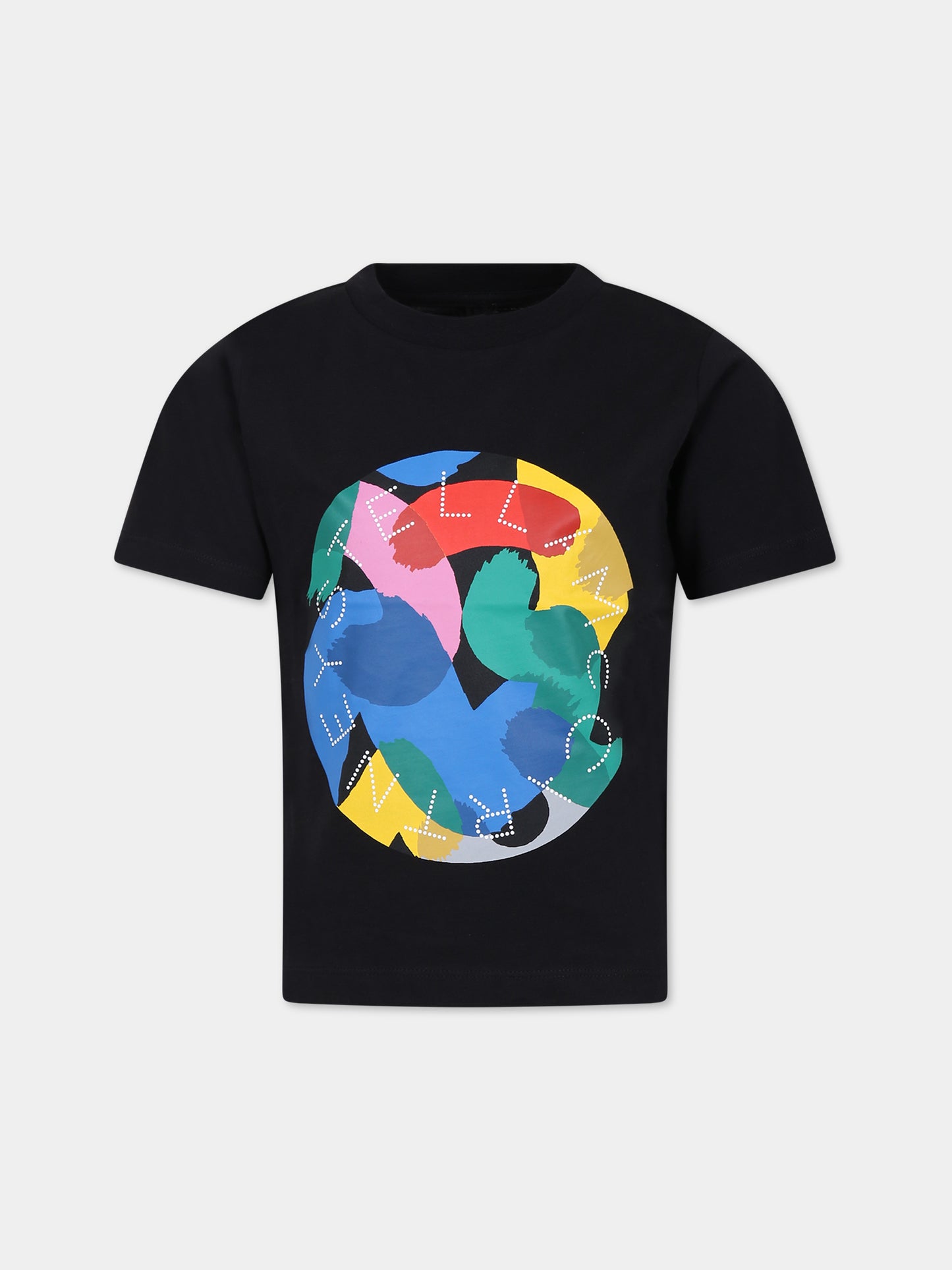 T-shirt nera per bambina con logo e stampa,Stella Mccartney Kids,TT8A21 Z0434 930