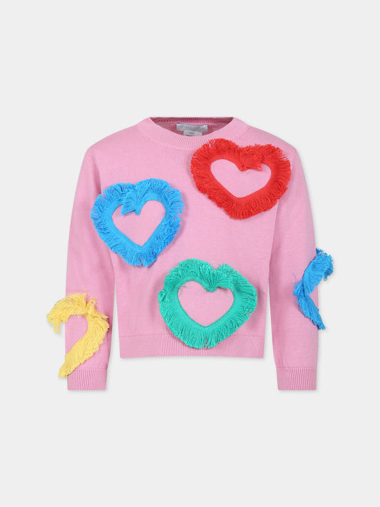 Maglione rosa per bambina con cuori,Stella Mccartney Kids,TT9B70 Z1562 547