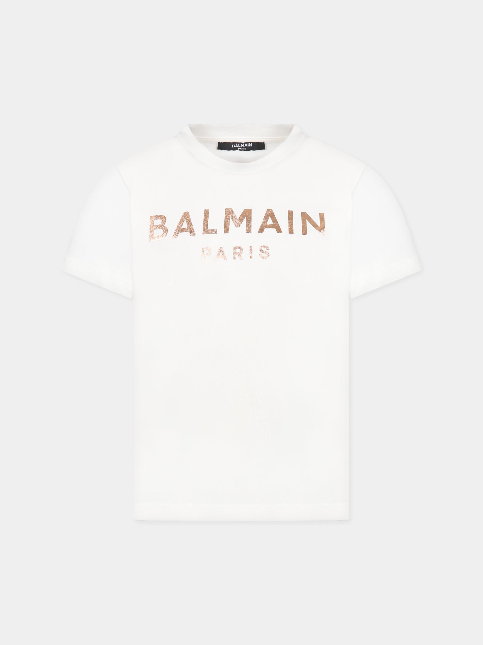 T-shirt bianca per bambina con logo,Balmain Kids,BT8A81 Z0057 102