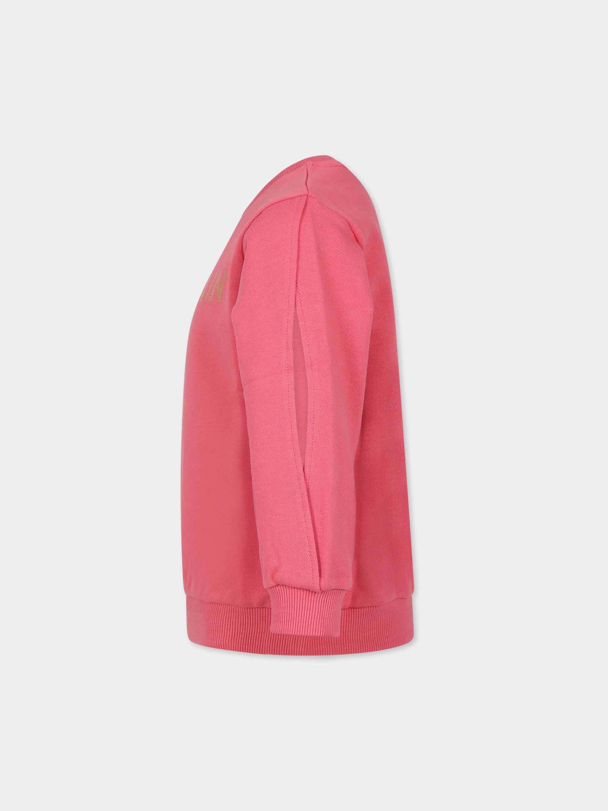 Felpa fucsia con iconico logo metallizzato per bambina,Balmain Kids,BT4A60 Z0001 413