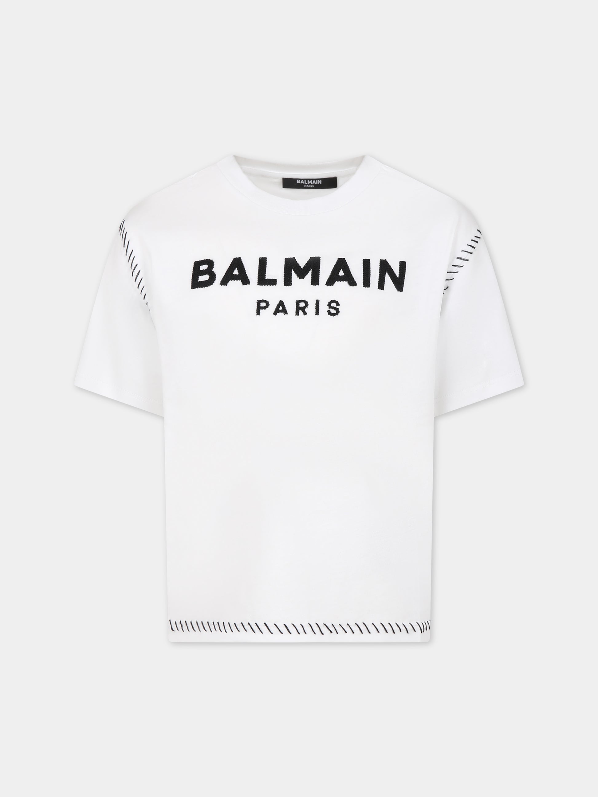 T-shirt bianca per bambini con logo,Balmain Kids,BT8Q11 Z0082 100NE