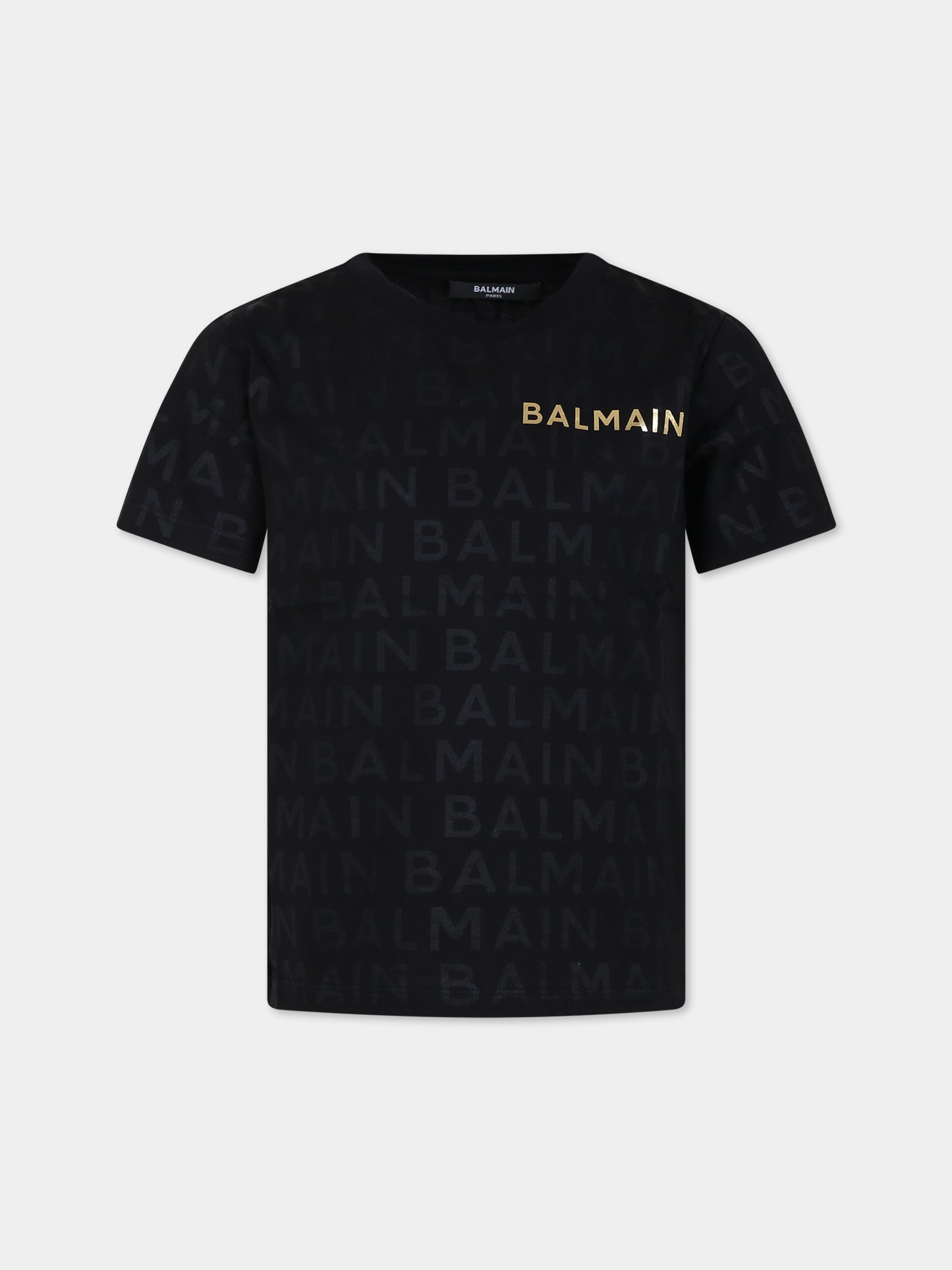 T-shirt nera per bambini con logo,Balmain Kids,BT8Q31 Z1523 930NE