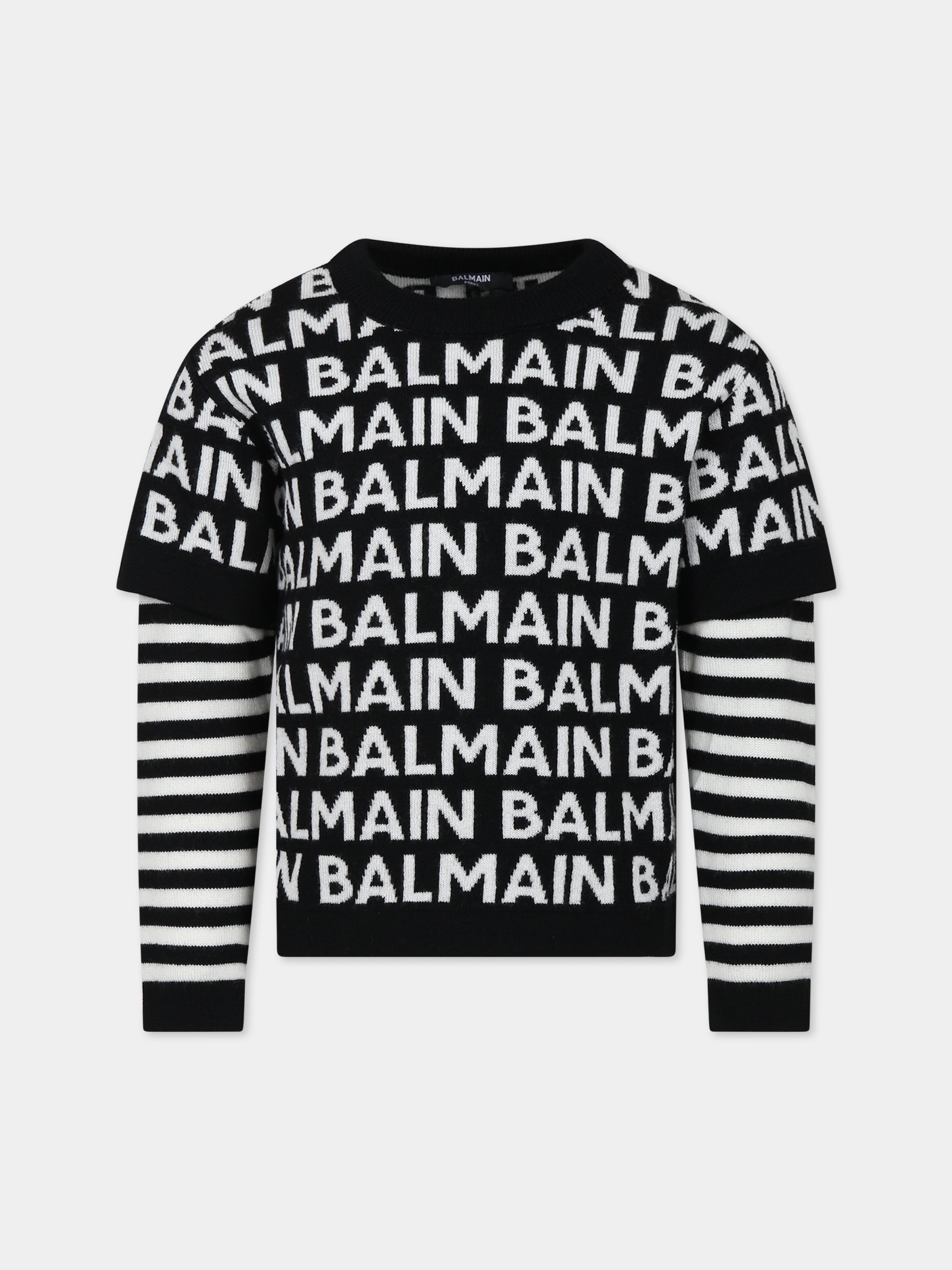 Maglione nero per bambini con logo,Balmain Kids,BT9P00 W0101 930AV