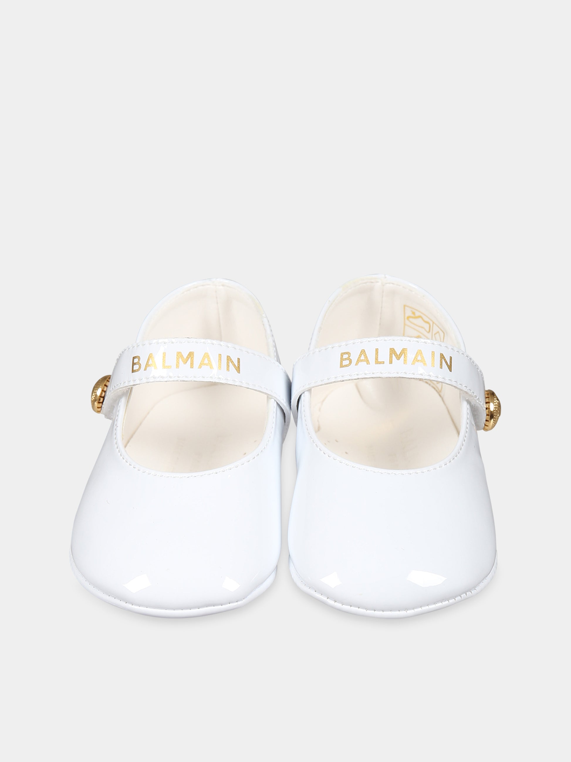 Ballerine bianche per neonata con logo,Balmain Kids,BT0006 Z1629 100OR