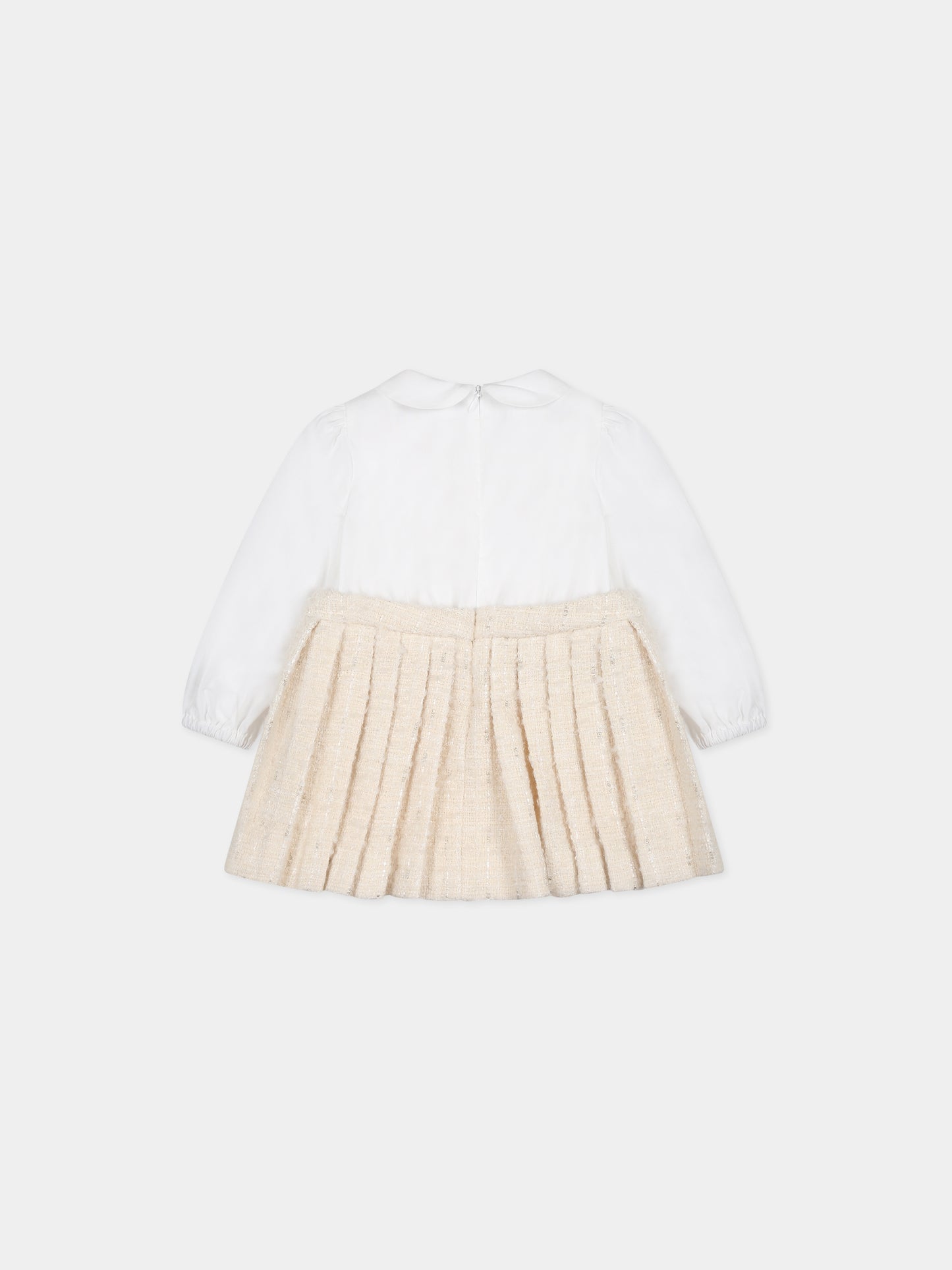 Vestito avorio per neonata con logo,Balmain Kids,BT1120 E0118 102BC