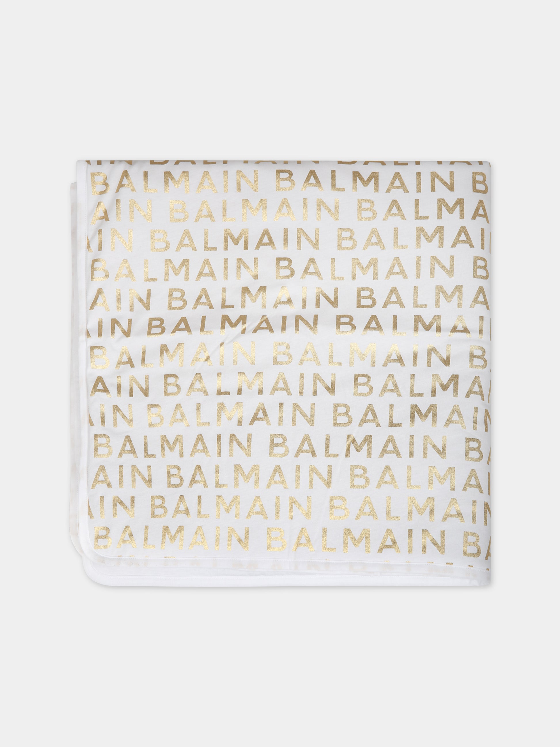 Coperta bianca per neonata con logo,Balmain Kids,BT0510 Z1523 100OR