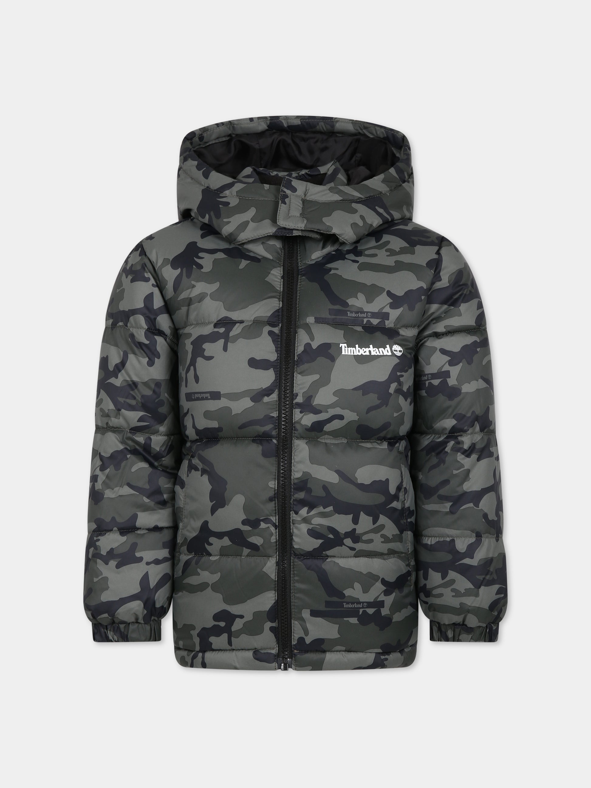 Piumino verde per bambino con logo,Timberland,T26595 655