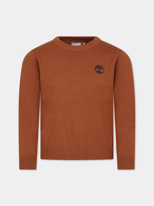 Maglione marrone per bambino con logo iconico,Timberland,T25U49 348