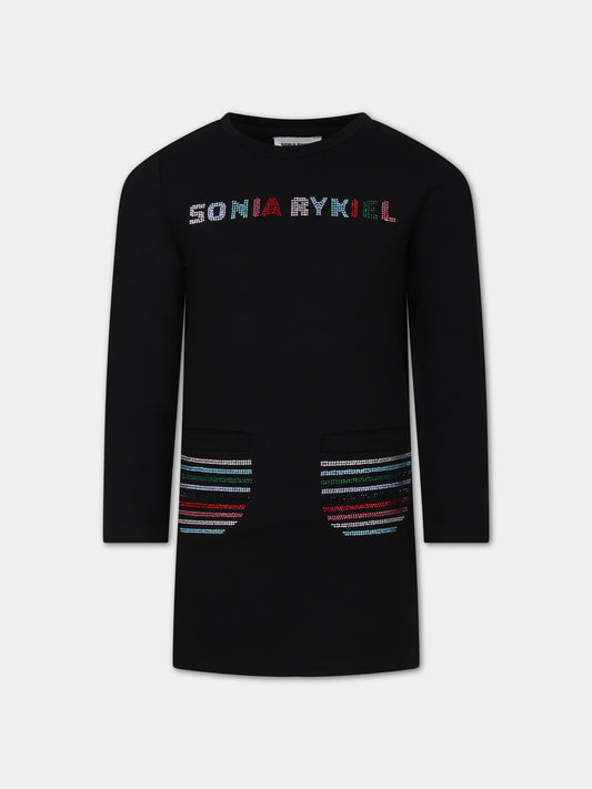 Vestito nero per bambina con logo,Sonia Rykiel Paris,A12019 09B