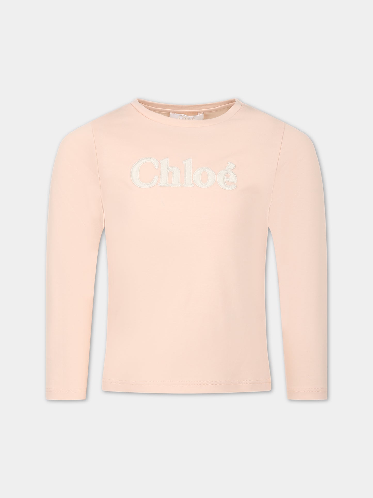 T-shirt rosa per bambina con logo,Chloé Kids,C15E26 45K