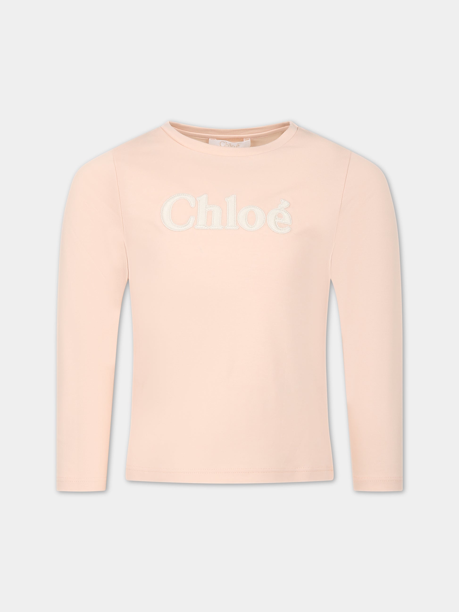 T-shirt rosa per bambina con logo,Chloé Kids,C15E26 45K