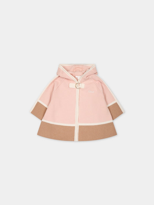 Cappotto rosa per neonata con logo,Chloé Kids,C06151 45K