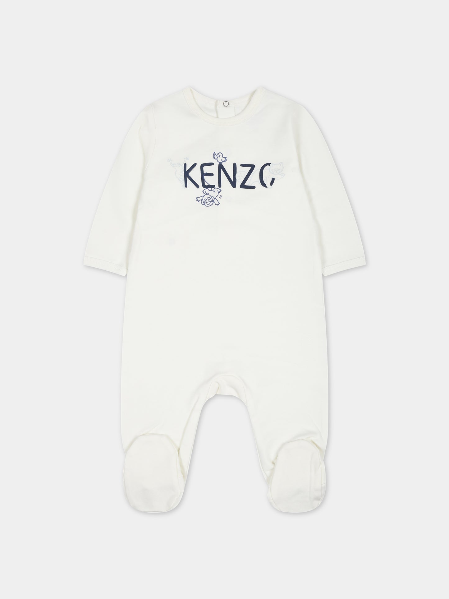 Tutina bianca per neonato con logo e stampa,Kenzo Kids,K97058 12P