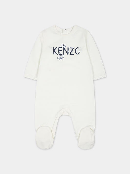 Tutina bianca per neonato con logo e stampa,Kenzo Kids,K97058 12P