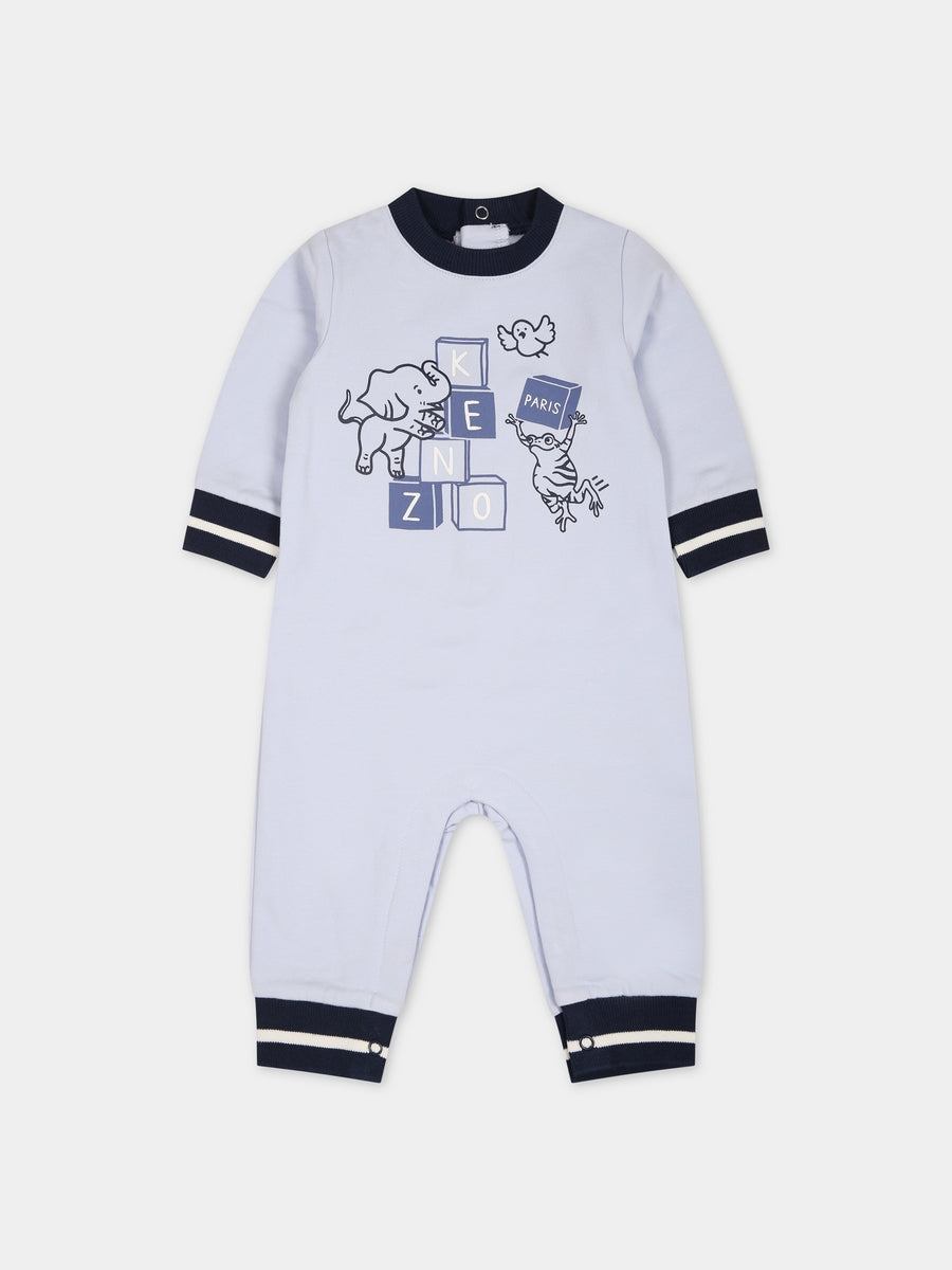 Tutina celeste per neonato con logo e stampa,Kenzo Kids,K94109 771