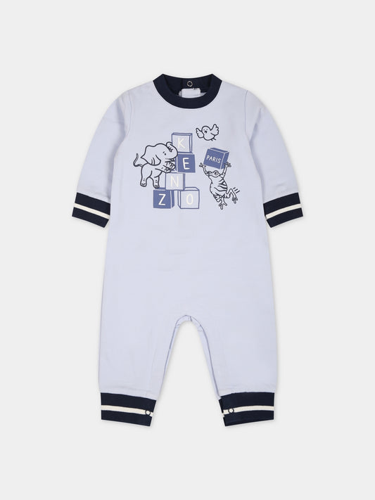 Tutina celeste per neonato con logo e stampa,Kenzo Kids,K94109 771