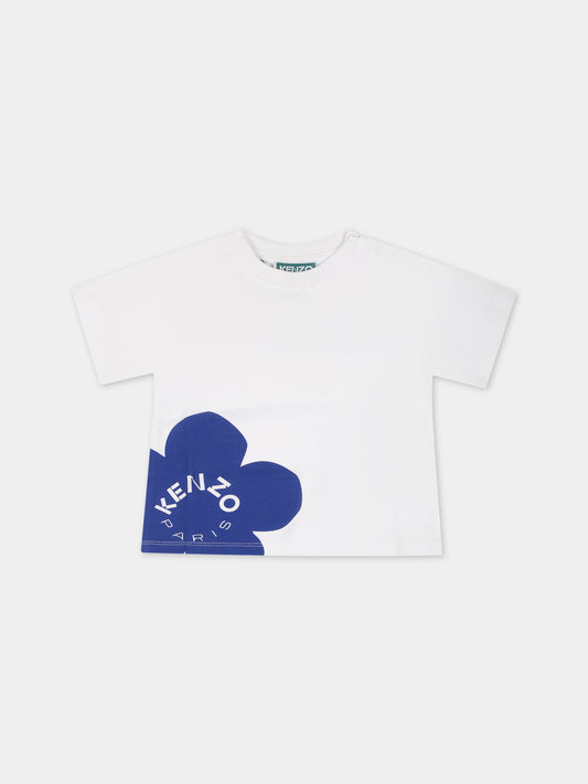 T-shirt bianca per neonati con fiore e logo,Kenzo Kids,K05521 10P