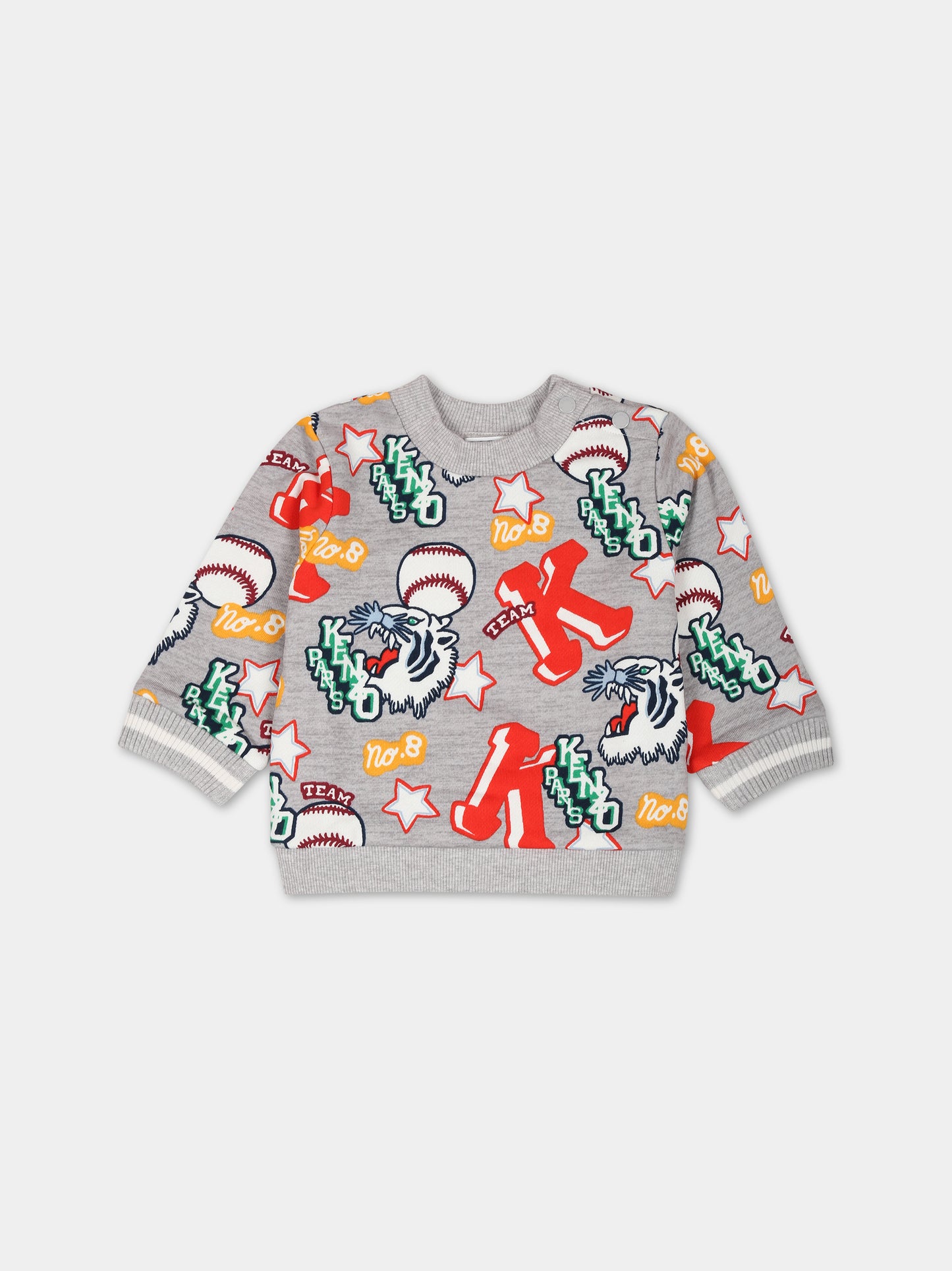 Felpa grigia per neonato con tigre e logo,Kenzo Kids,K05520 A03