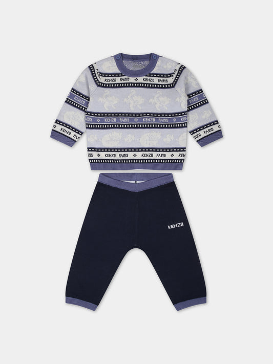 Completo blu per neonato con logo e animali,Kenzo Kids,K98135 771