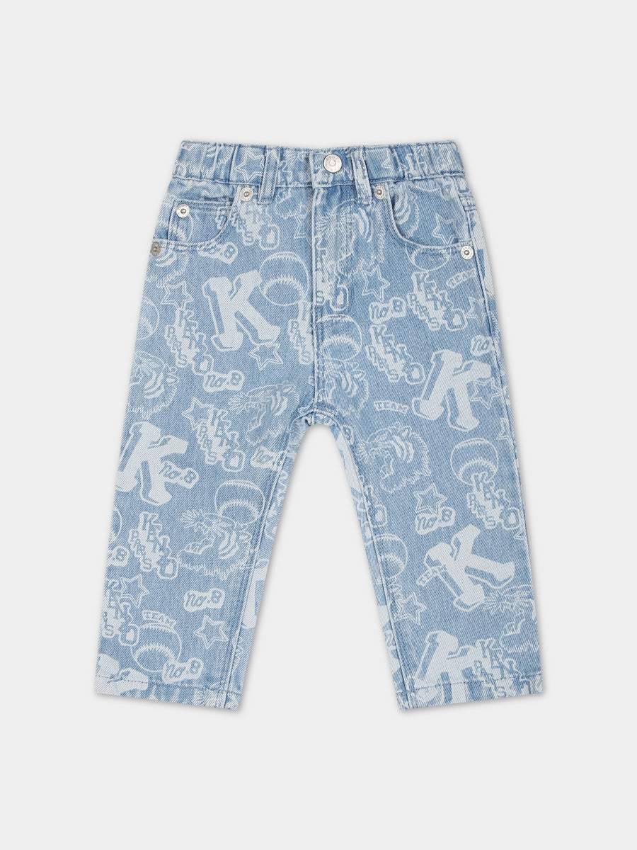 Jeans celesti per neonato con logo e tigre,Kenzo Kids,K04280 Z74