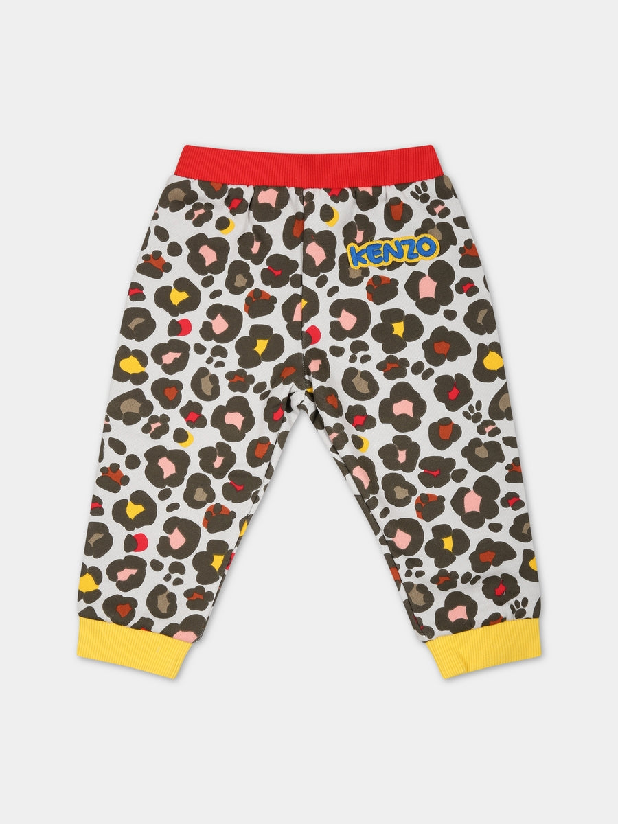 Pantaloni beige per neonata con logo e stampa,Kenzo Kids,K04226 261