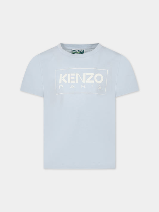 T-shirt celeste per bambino con logo,Kenzo Kids,K15719 794