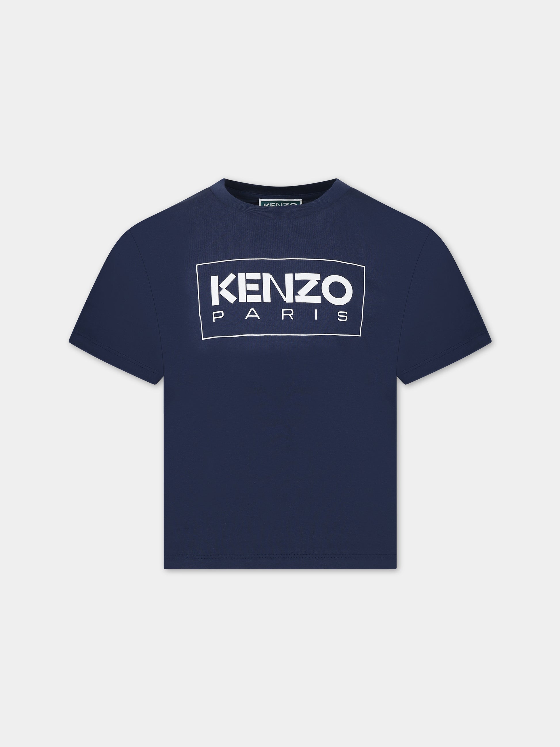 T-shirt blu per bambino con logo,Kenzo Kids,K55010 84A