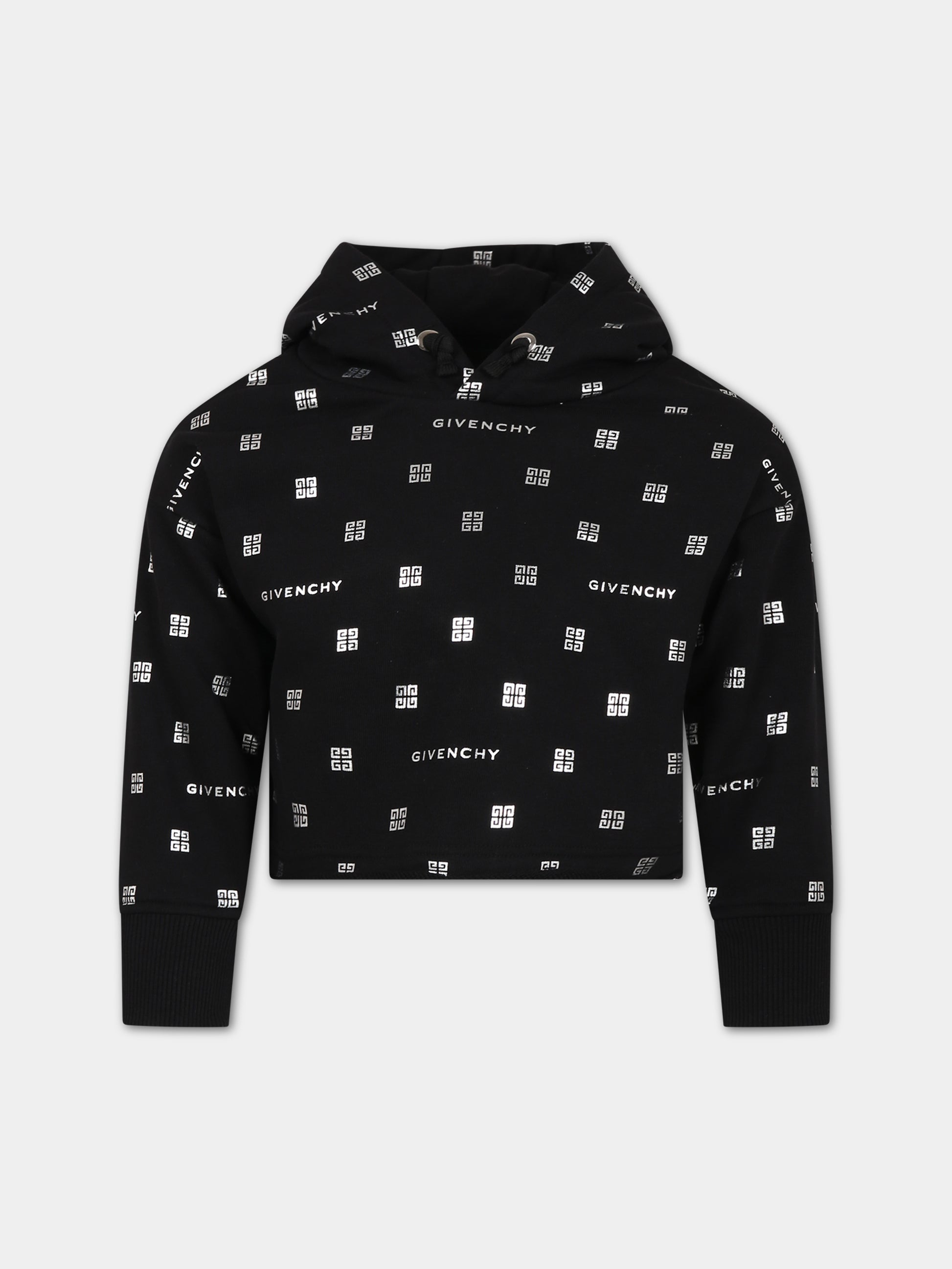 Felpa nera per bambina con logo,Givenchy Kids,H15350 09B