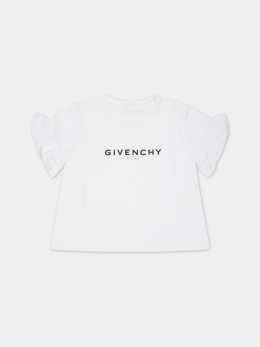T-shirt bianca per neonata con logo,Givenchy Kids,H05282 10P