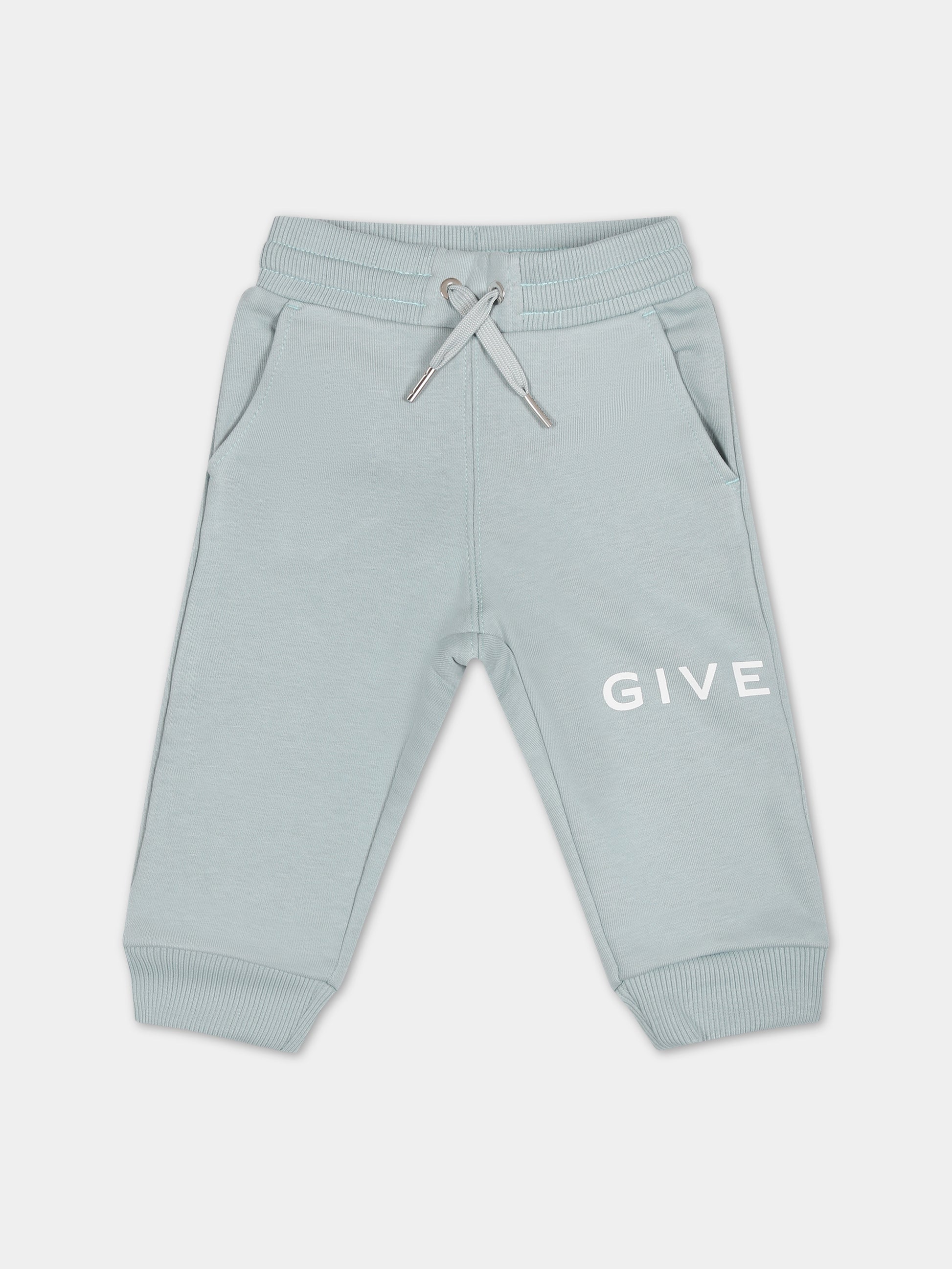 Pantaloni celesti per neonato con logo,Givenchy Kids,H04169 773