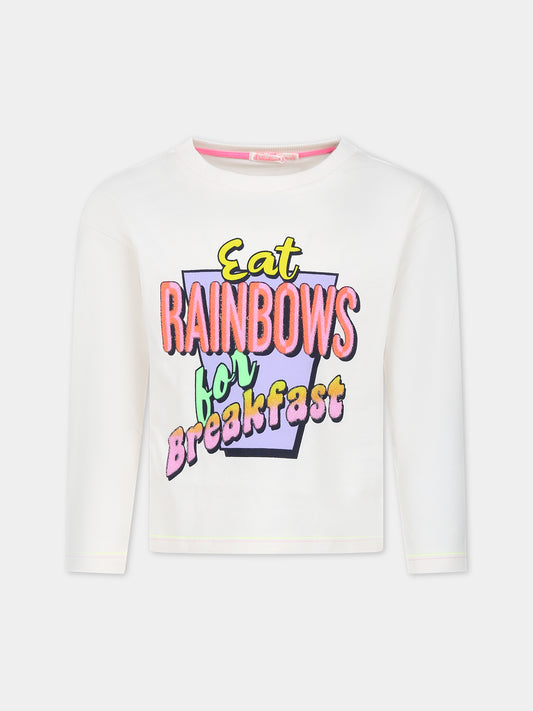 T-shirt avorio per bambina con cuori e scritta,Billieblush,U15B90 121
