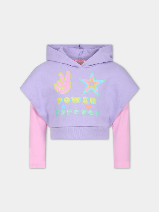 Felpa viola per bambina con stella e scritta,Billieblush,U15B78 MALVA