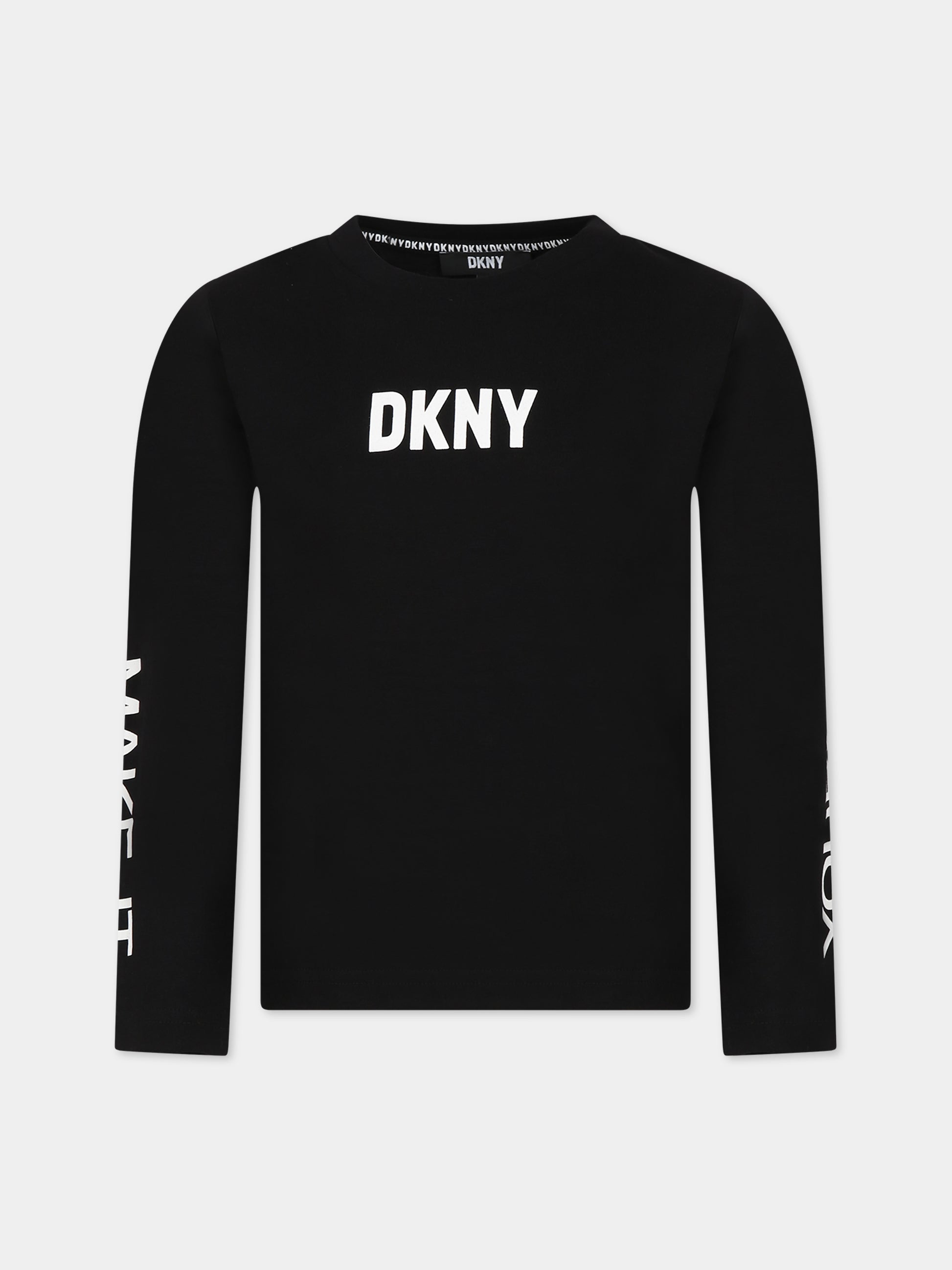 T-shirt nera per bambina con logo,Dkny,D55007 09B