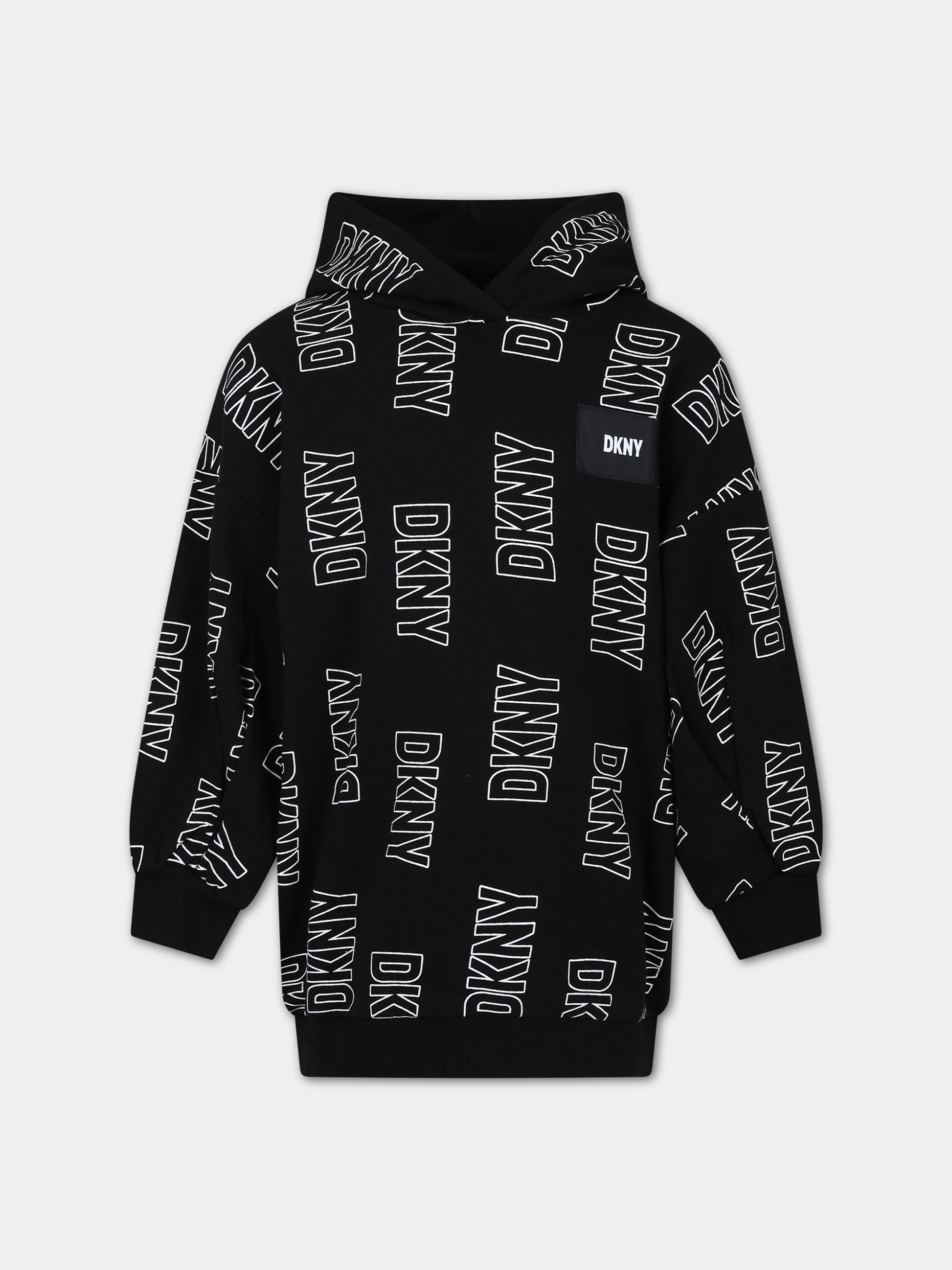 Vestito nero per bambina con logo,Dkny,D32902 M41