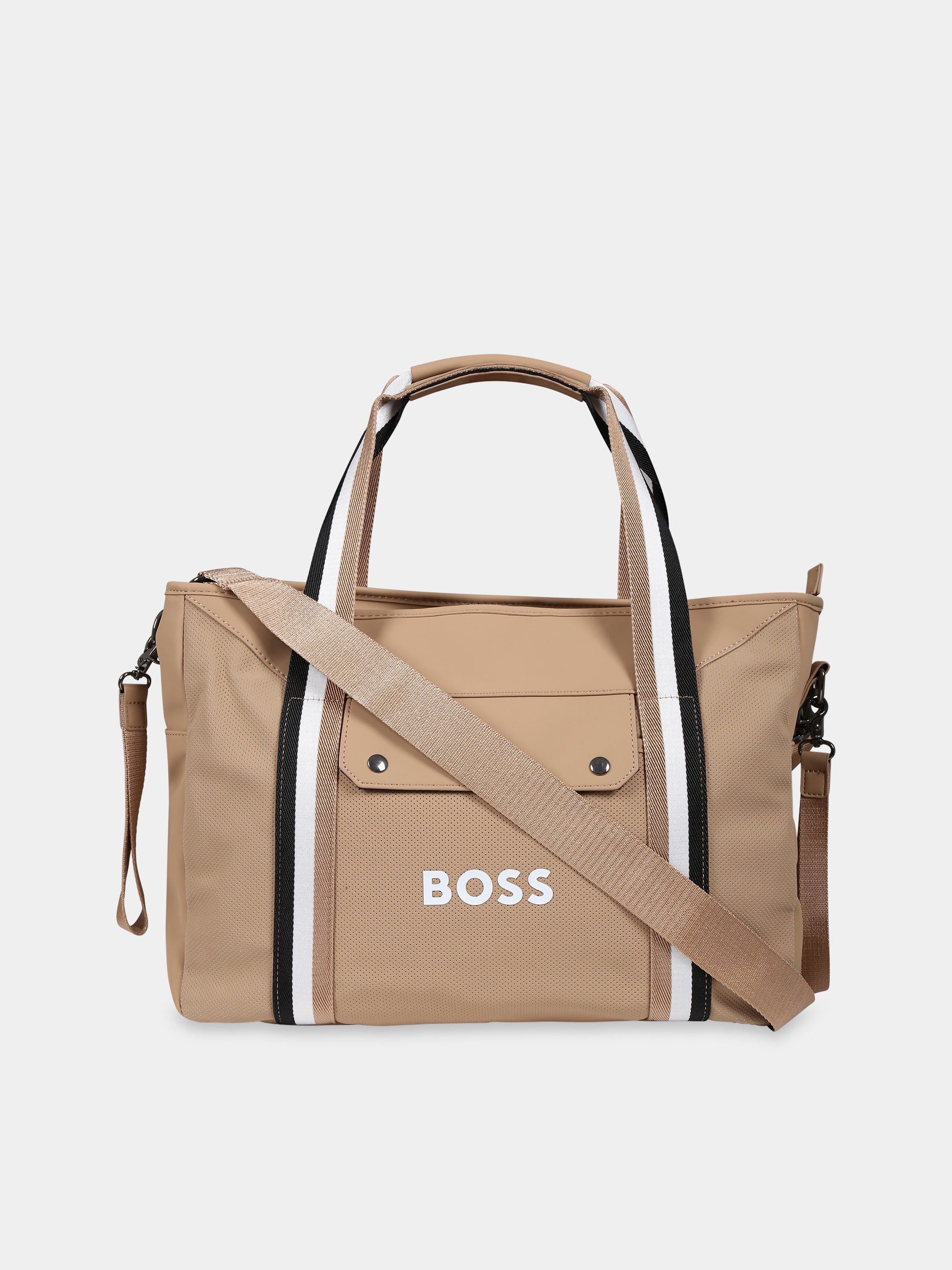 Borsa mamma beige per neonati con logo,Boss,J90336 237