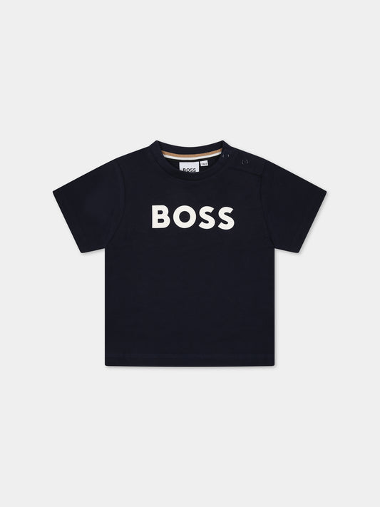 T-shirt blu per neonato con logo,Boss,J05A20 849