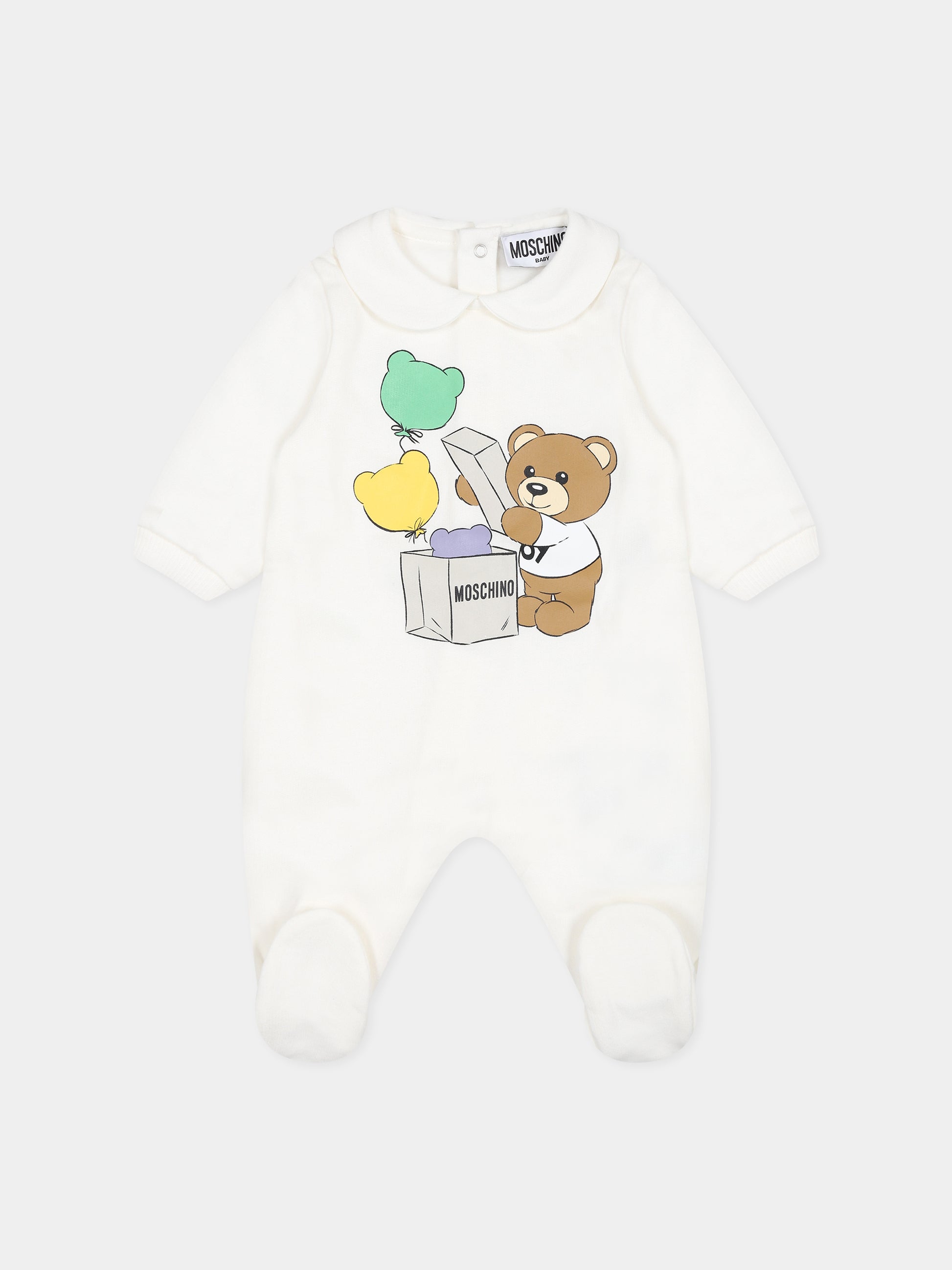 Set bianco per neonati con Teddy bear e stampa,Moschino Kids,MUY05K LCA40 10063