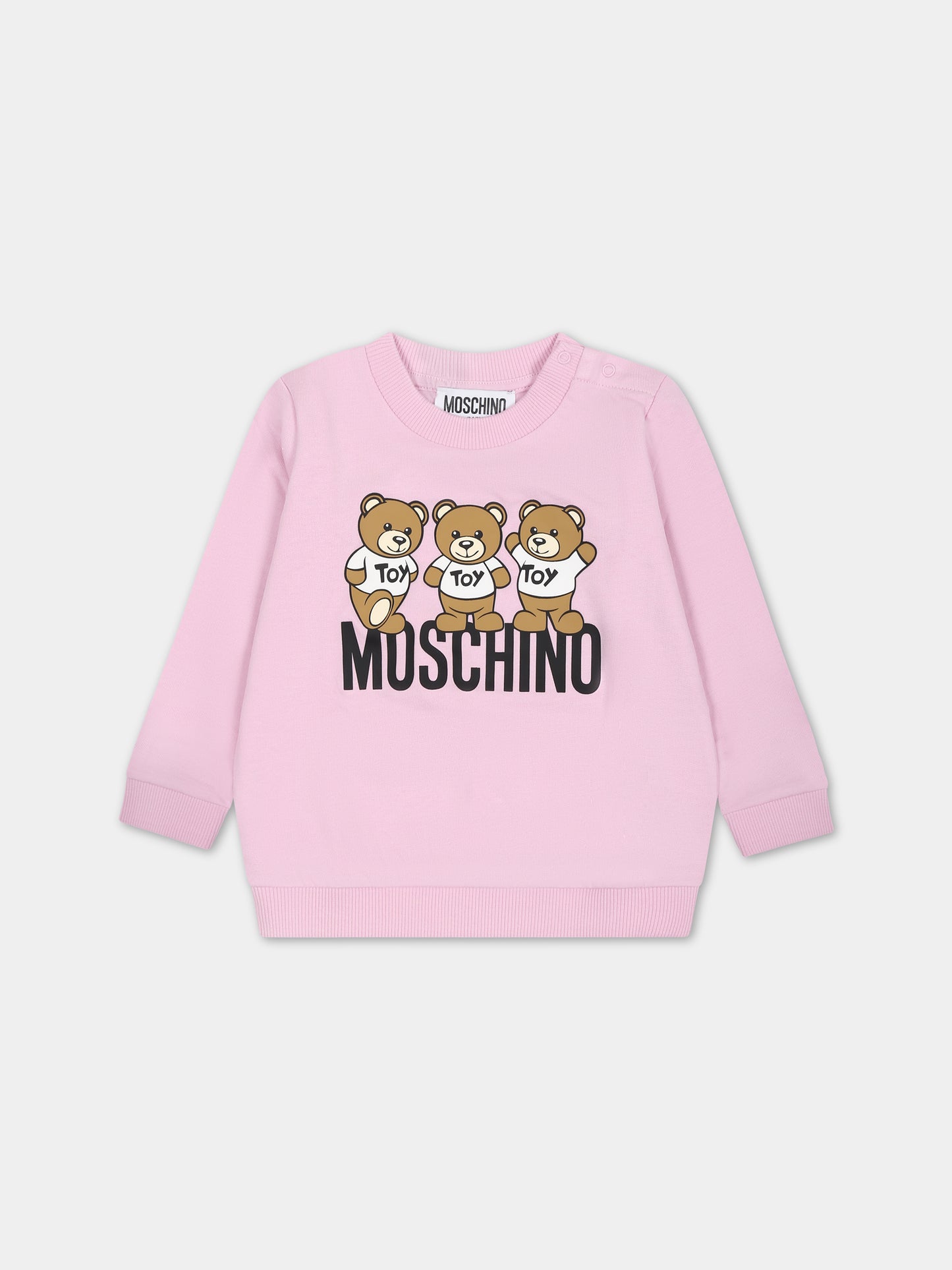 Felpa rosa per neonata con Teddy Bears e logo,Moschino Kids,MSF04Q LCA60 51684
