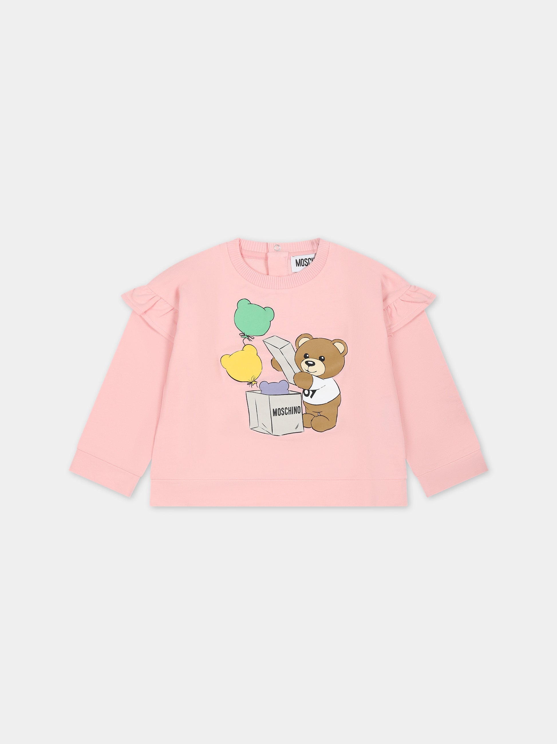 Felpa rosa per neonata con Teddy Bear e stampa,Moschino Kids,MDF02R LDA14 50209